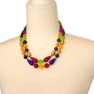 VTG Y2K LC Multicolor Beaded Double Strand Necklace 17"-20" NEW
